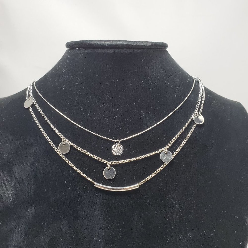 Taylor & Jade 3 row silver multi strand layered necklace